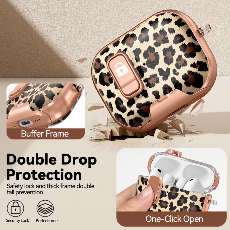 Polislime for AirPods Pro 3 Case 2025, with Safty Lock & Phone Stand for Floral AirPods Pro 3 Generation Case Cover for Women Girly, iPod Pro 3 Case with Keychain & Cleaner Kit - Leopard Print - Image 3