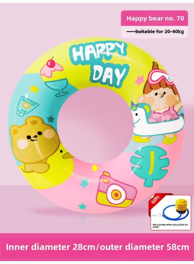 Generic Children's Swimming Ring Thick Life Buoy Anti-rollover Beginner Boys And Girls Baby Cartoon Inflatable Underarm Ring-Inner Diameter After Inflating:Happy Bear Size 70 (recommended Weight 20-40kg ) 【 - Image 1