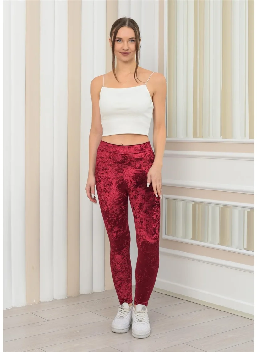 نوسيل Women's Flare Velvet Ligra Leggings Claret Red