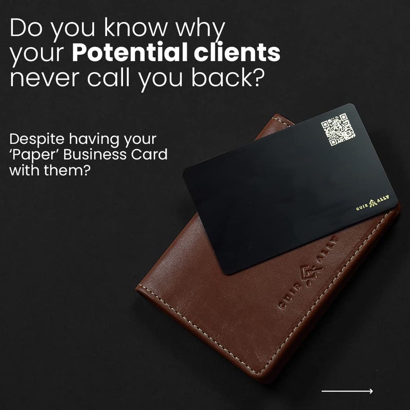 CUIR ALLY Customizable NFC Business Card - Black with Gold Foil Name Printing - Tap or QR scan to Share Contact Instanty - Digital Visiting Card for Smart Networking - Image 2