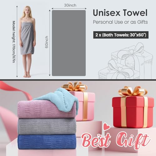 JML Bath Towels Set of 2 30 x 60 Large Microfier Body Towel for Adult Oversized Soft Super Absorbent Fast Drying Use for Sauna Salon GymSport Fitness Yoga Diamond Cross Grid Gray - Image 3