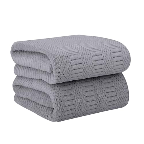 JML Bath Towels Set of 2 30 x 60 Large Microfier Body Towel for Adult Oversized Soft Super Absorbent Fast Drying Use for Sauna Salon GymSport Fitness Yoga Diamond Cross Grid Gray - Image 1