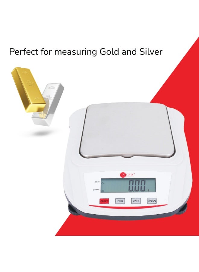 AFRA AFQS-AS60001LC Precision Scale 600g Capacity With 0.01g Accuracy | Large 125x160mm Platform | Jewelry, Gold & Silver Weighing Machine - Image 3