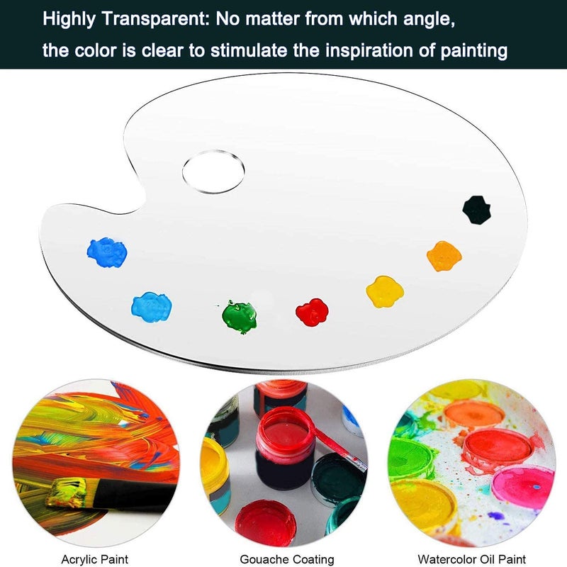 URBAN BOX Acrylic Paint Palette with Thumb Hole and Protective Brown Paper,Clear Oval-Shaped Non-Stick Acrylic Oil Paint Mixing Tray for Watercolor Craft DIY Art Pack of 1 (Small (25cm x 15cm)) - Image 3