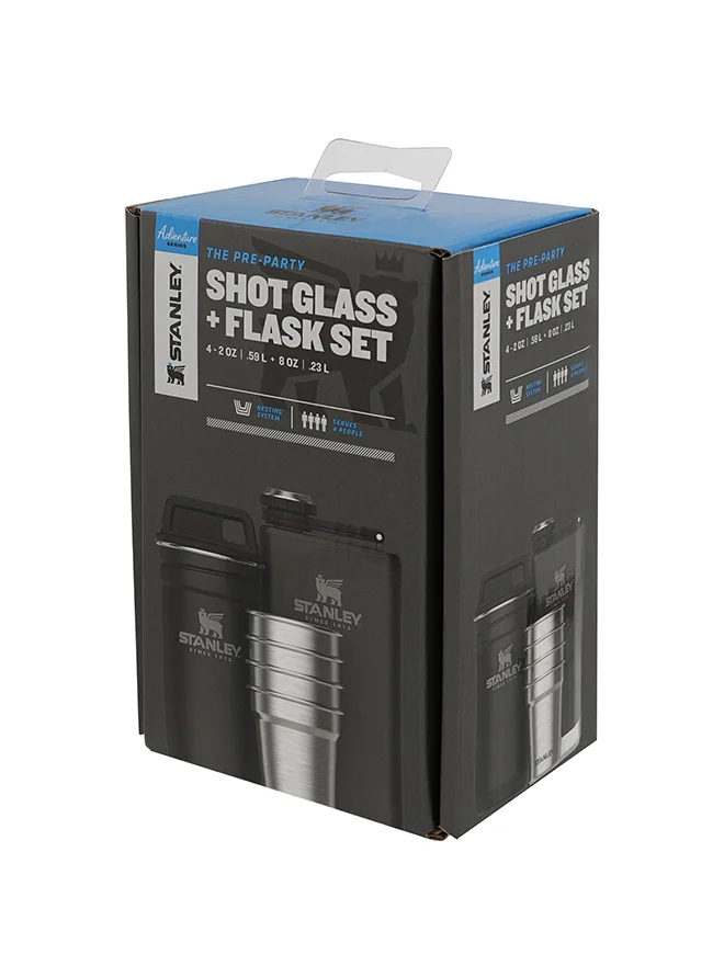 Stanley Stanley Adventure Pre-Party Shot Glass + Flask Set Matte Black â€“ BPA FREE Stainless Steel| Stainless Steel Flask | Gift set | Dishwasher Safe | Lifetime Warranty