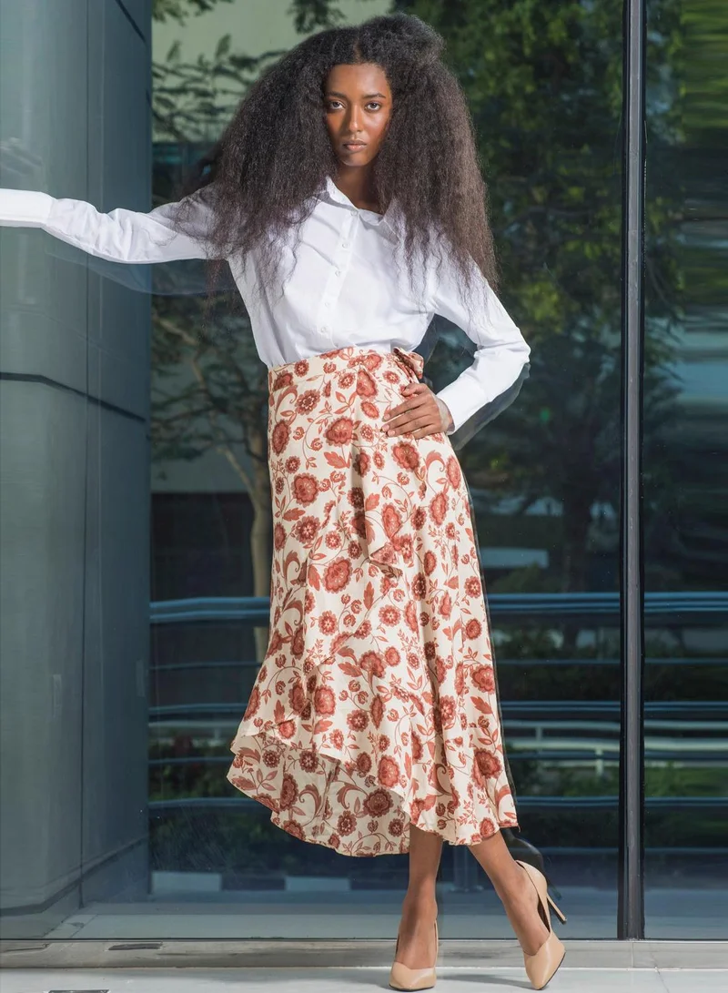 فيرجيو 100% Viscose Wrap Skirt With Asymmetric Hem