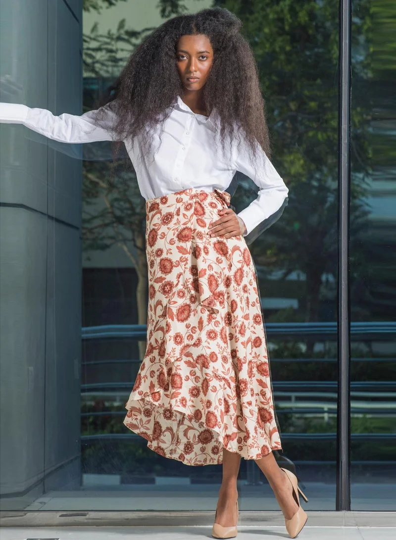 Virgio 100% Viscose Wrap Skirt With Asymmetric Hem