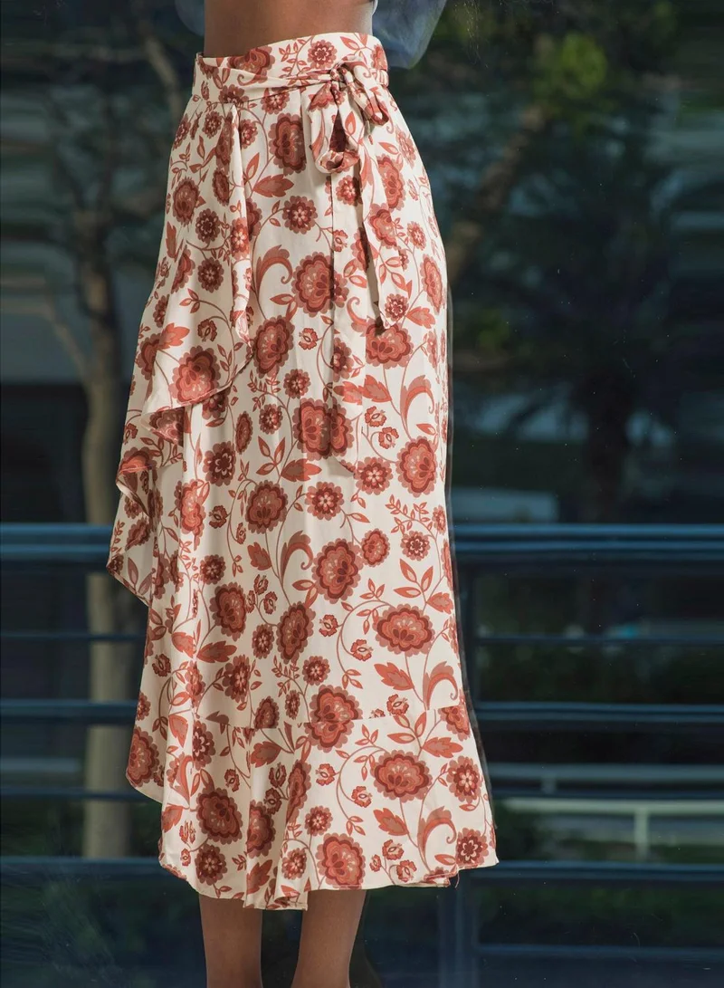 Virgio 100% Viscose Wrap Skirt With Asymmetric Hem