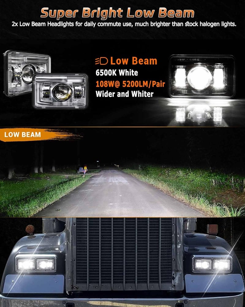 Z-OFFROAD DOT Approved 4x6 LED Headlights Assembly Hi/Lo Sealed Beam - 4PCS Chrome - Image 4