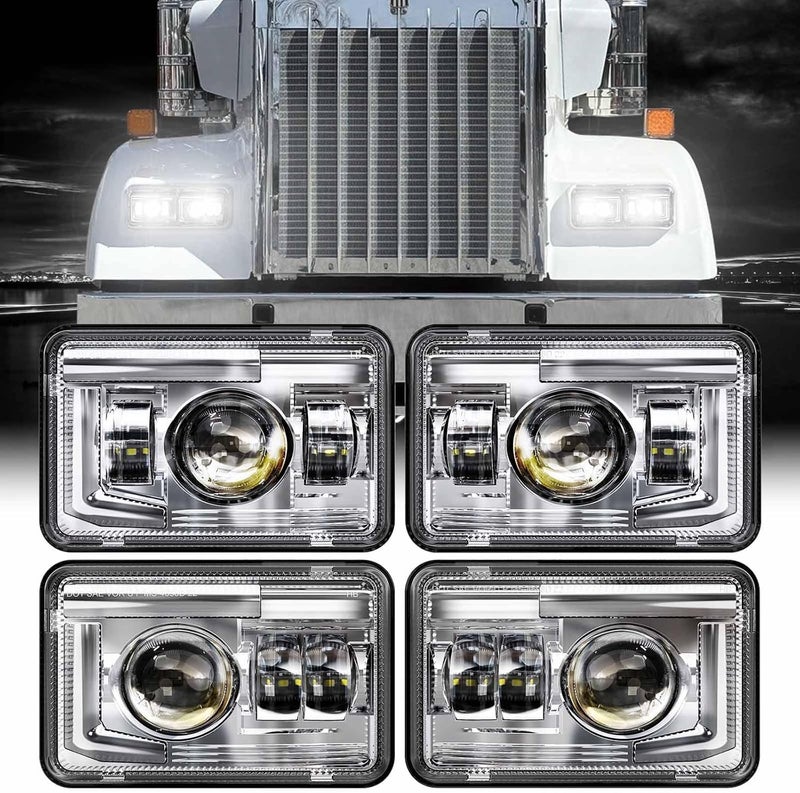 Z-OFFROAD DOT Approved 4x6 LED Headlights Assembly Hi/Lo Sealed Beam - 4PCS Chrome - Image 1