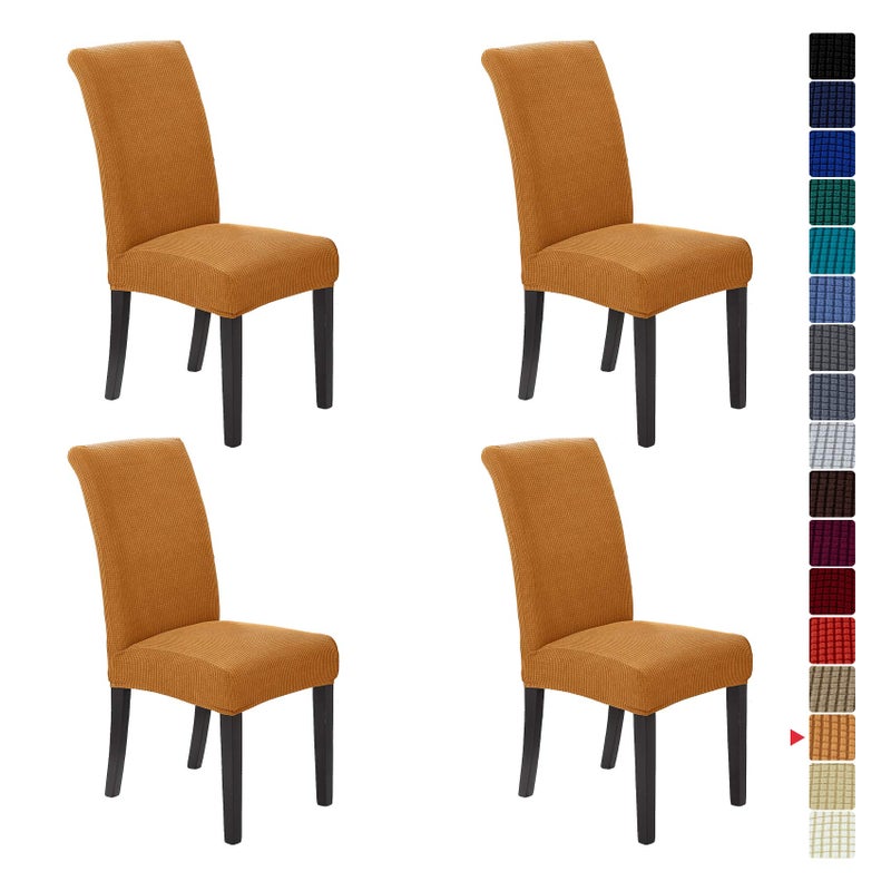 Howhic Stretch Chair Covers for Dining Room Set of 4 Removable Washable Dining Room Chair Covers Dining Chair Slipcovers Seat Protector Great Home Decor and Banquet Upholstery Gold 4 Pack