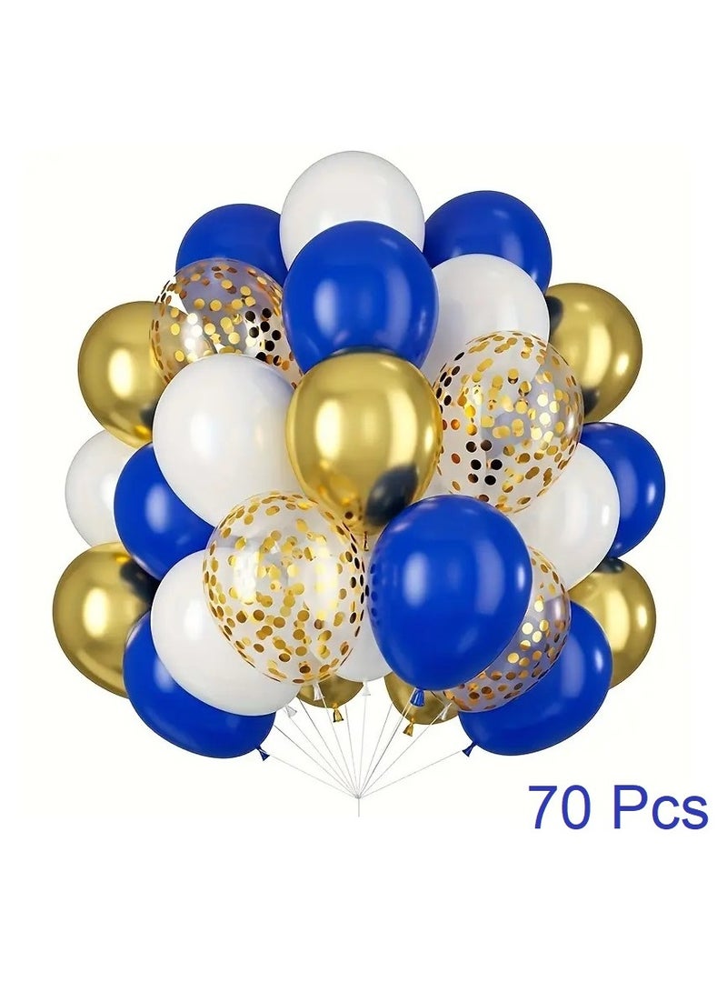 بوكسوودس 70 قطعة من البالونات الزرقاء البيضاء الذهبية الكرومية والقصاصات الورقية لتزيين حفلات أعياد الميلاد وحفلات استقبال المولود والكشف عن جنس الطفل - Image 1