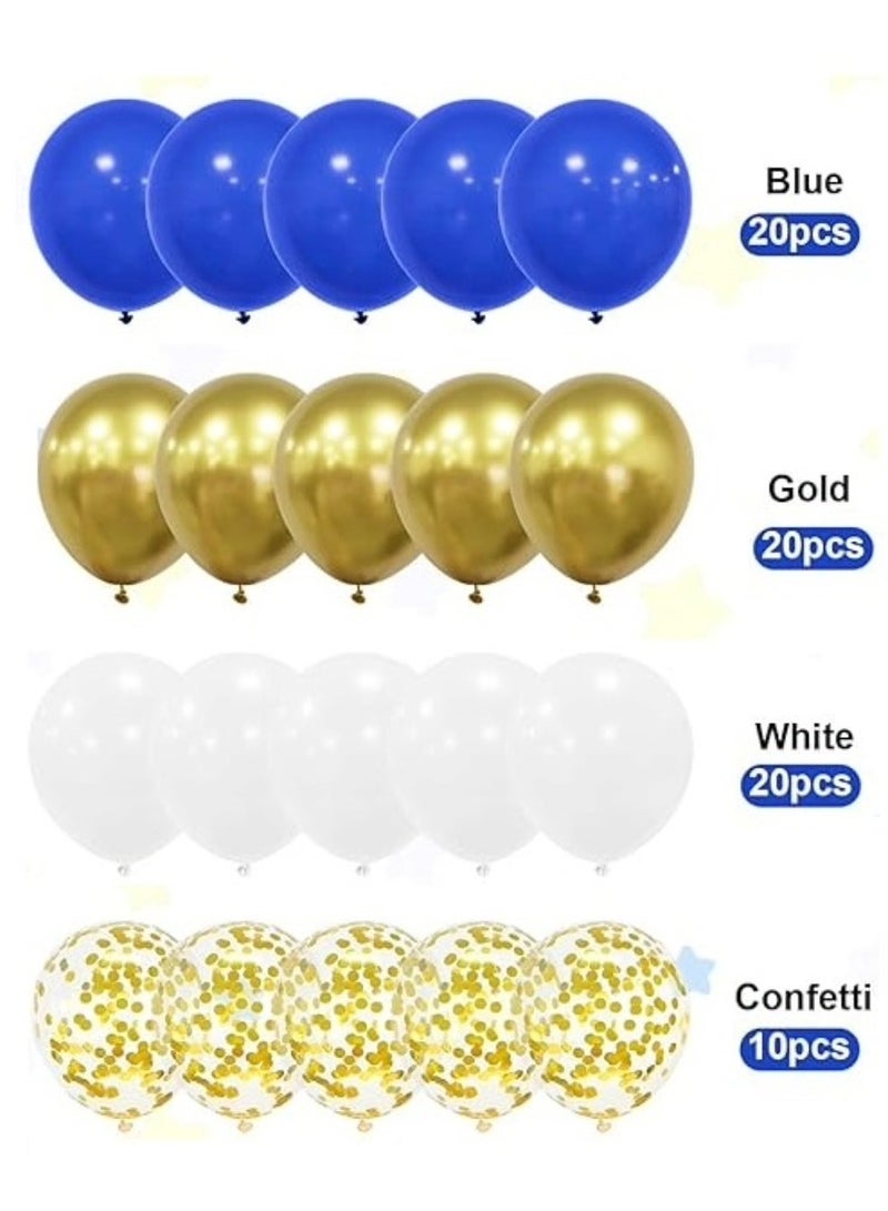 بوكسوودس 70 قطعة من البالونات الزرقاء البيضاء الذهبية الكرومية والقصاصات الورقية لتزيين حفلات أعياد الميلاد وحفلات استقبال المولود والكشف عن جنس الطفل - Image 2