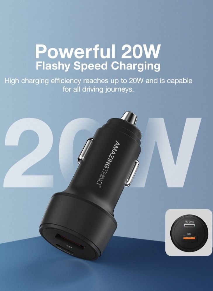 أميزينج ثنج Speed Pro Type-C PD [20 واط] Type - A QC 3.0 ماكس شاحن سيارة الطاقة متوافق مع الأجهزة التي تعمل بالطاقة USB - Image 4