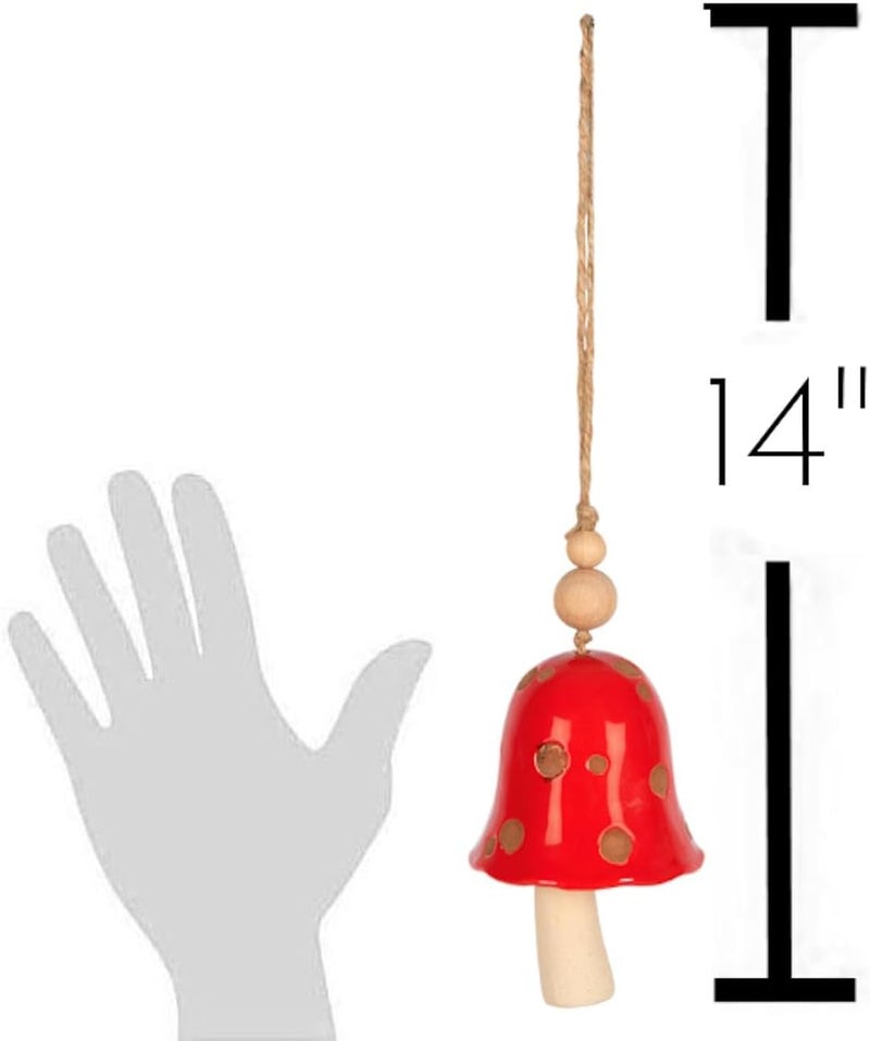 Carson 14 Red Toadstool Ceramic Bell  Stoneware Decorative Bell for Mushroom Home Decor  Toadstool Home Decor - Image 2