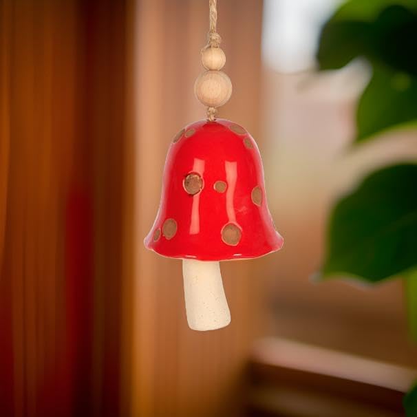 Carson 14 Red Toadstool Ceramic Bell  Stoneware Decorative Bell for Mushroom Home Decor  Toadstool Home Decor - Image 5