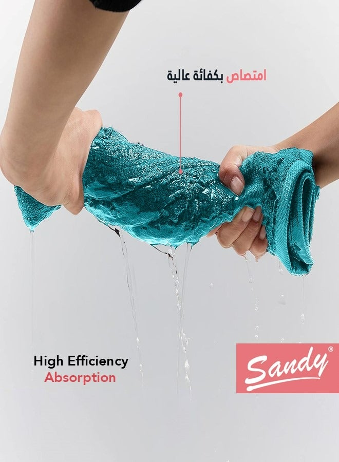 ساندي طقم مناشف يد فاخرة بجودة الفنادق قطن 100% صنعت في مصر - 600 غرام لكل متر مربع، ناعمة وسريعة الجفاف وعالية الامتصاص (4 قطع - 40 × 70 سم), فيروزي - Image 3
