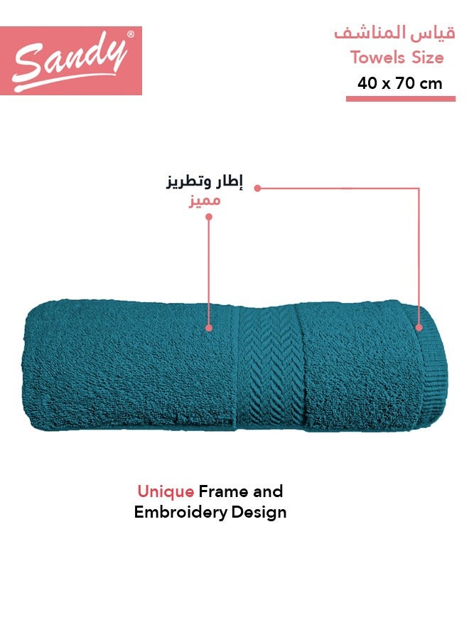 ساندي طقم مناشف يد فاخرة بجودة الفنادق قطن 100% صنعت في مصر - 600 غرام لكل متر مربع، ناعمة وسريعة الجفاف وعالية الامتصاص (4 قطع - 40 × 70 سم), فيروزي - Image 2
