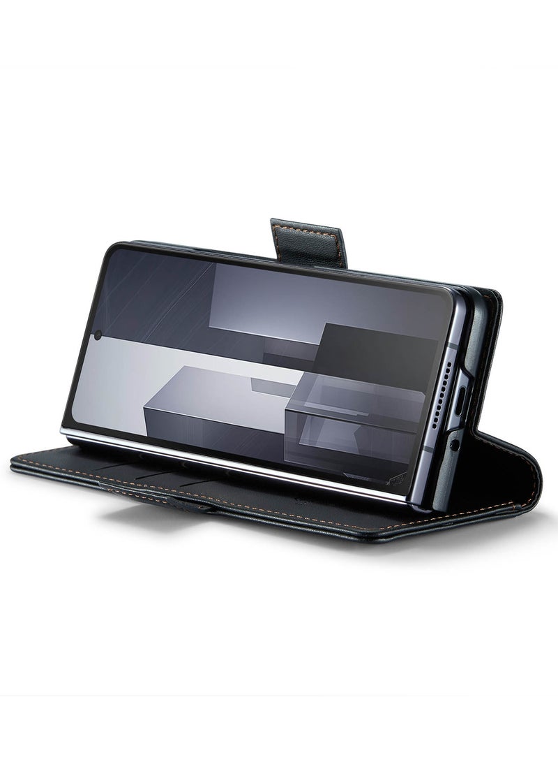 CaseMe Flip Wallet Case For Samsung Galaxy Z Fold 6 5G [RFID Blocking] PU Leather Wallet Flip Folio Case with Card Holder Kickstand Shockproof Phone Cover (Black) - Image 5