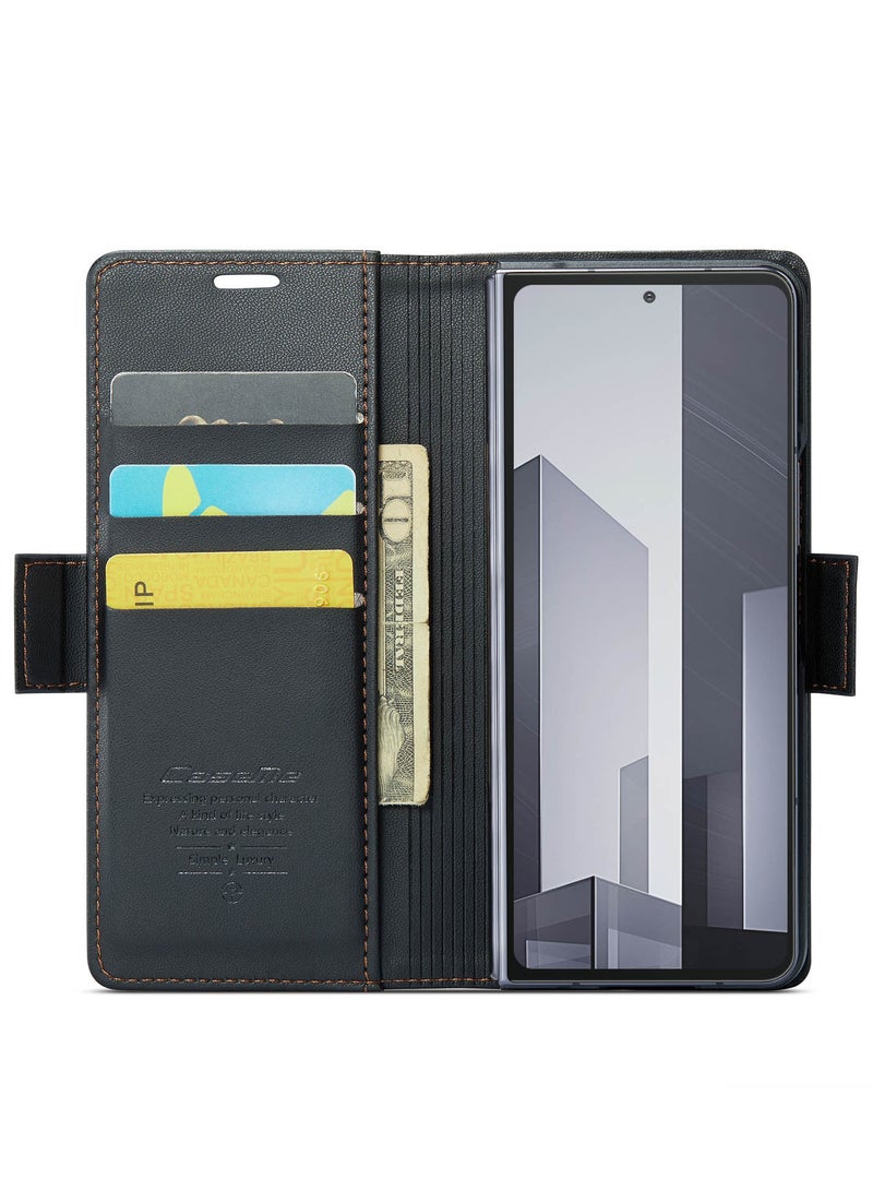CaseMe Flip Wallet Case For Samsung Galaxy Z Fold 6 5G [RFID Blocking] PU Leather Wallet Flip Folio Case with Card Holder Kickstand Shockproof Phone Cover (Black) - Image 4