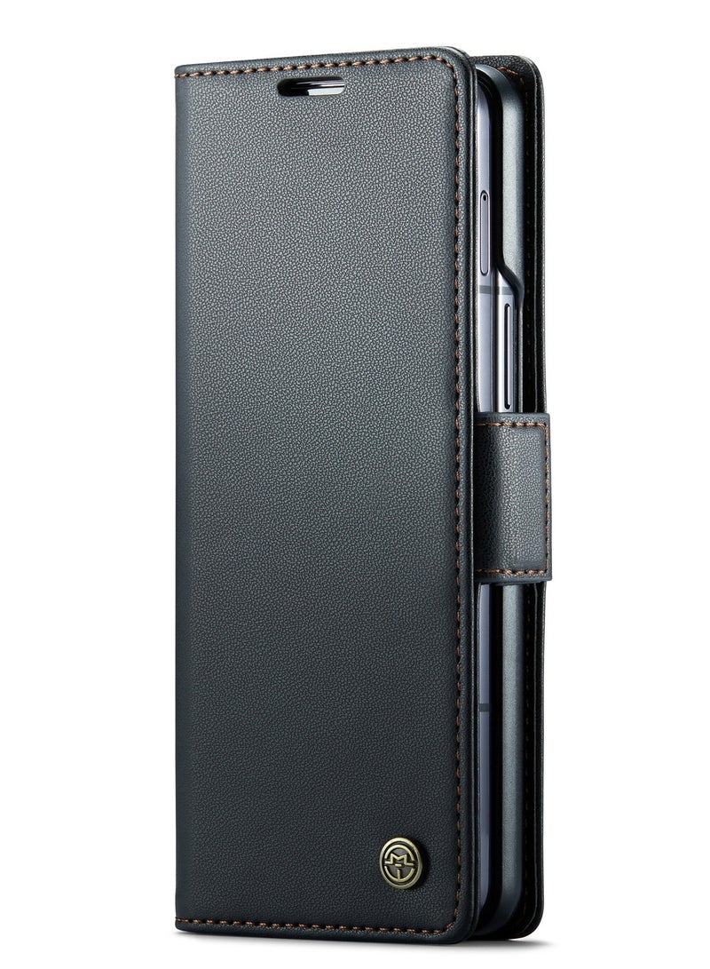 CaseMe Flip Wallet Case For Samsung Galaxy Z Fold 6 5G [RFID Blocking] PU Leather Wallet Flip Folio Case with Card Holder Kickstand Shockproof Phone Cover (Black) - Image 2