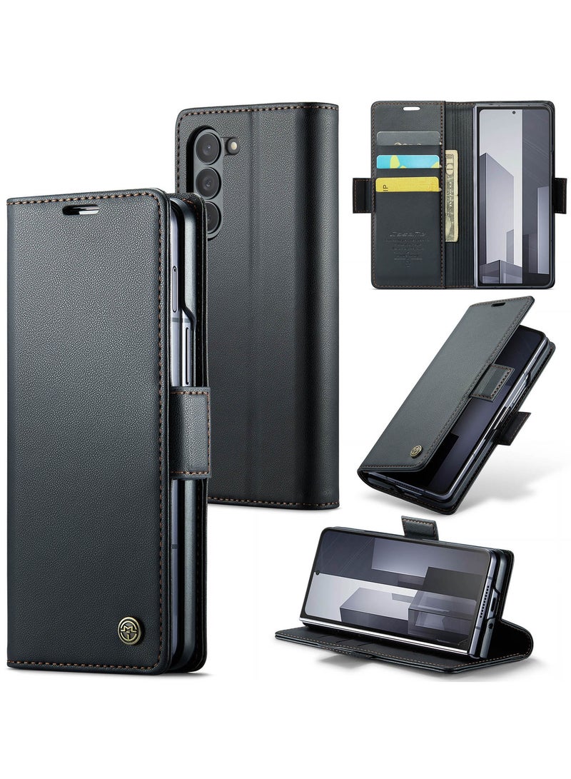 CaseMe Flip Wallet Case For Samsung Galaxy Z Fold 6 5G [RFID Blocking] PU Leather Wallet Flip Folio Case with Card Holder Kickstand Shockproof Phone Cover (Black) - Image 1