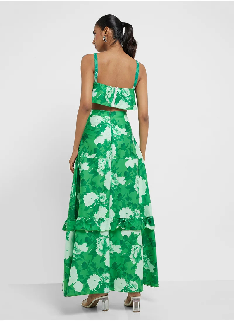 جينجر Strappy Floral Print Crop Top & Skirt Coord Set