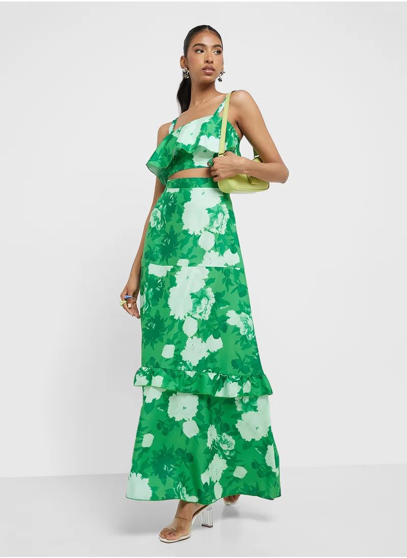 جينجر Strappy Floral Print Crop Top & Skirt Coord Set