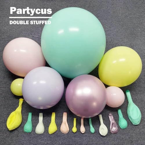 Partycus Pastel Balloon Garland Arch Kit Double Stuffed, Baby Pink Purple Yellow Green Balloons with Metallic Lilac Latex for Baby Shower Princess Birthday Christmas Party Decoration - Image 3