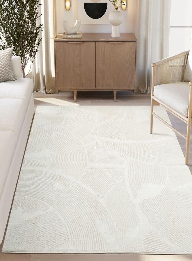 Abani Zen 4' x 6' Cream Rug - Neutral Brush Stroke Sandbrush Design, Medium Soft Area Rug for Living Room & Bedroom, Durable & Easy to Clean - Image 1