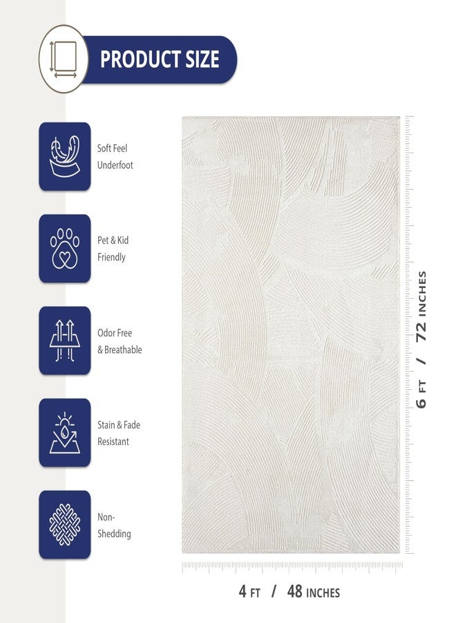 Abani Zen 4' x 6' Cream Rug - Neutral Brush Stroke Sandbrush Design, Medium Soft Area Rug for Living Room & Bedroom, Durable & Easy to Clean - Image 5