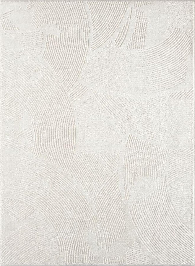 Abani Zen 4' x 6' Cream Rug - Neutral Brush Stroke Sandbrush Design, Medium Soft Area Rug for Living Room & Bedroom, Durable & Easy to Clean - Image 2