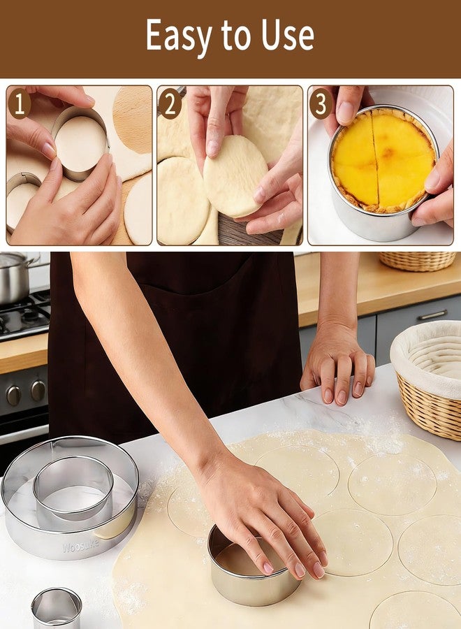 Woosuke 9Pcs Round Cookie Cutter Set - Stainless Steel Biscuit Cutters(2,3,3.5,4,5,6Inch) with 3 Firm Plastic Dough Scrapers - Large Circle Cookie Cutter for Baking Pastry, Donuts, Fondant & Brownies - Image 4