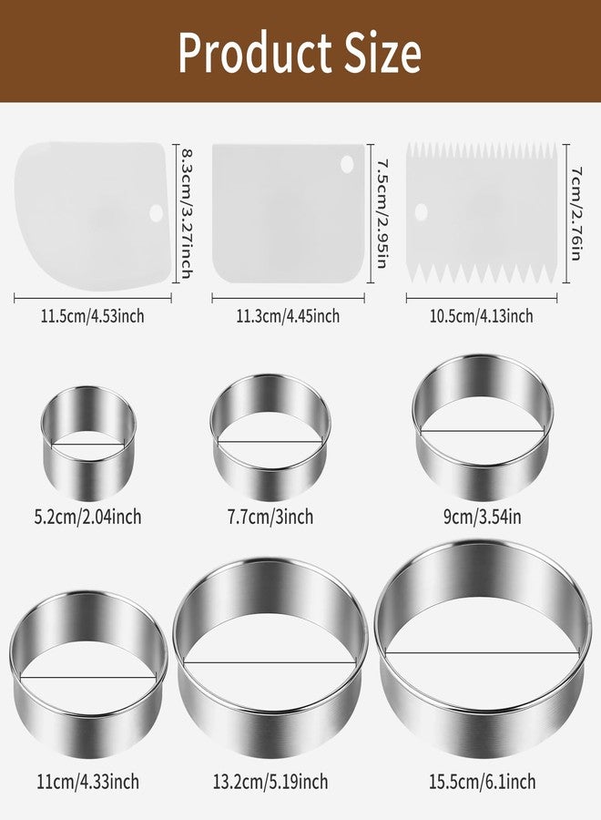 Woosuke 9Pcs Round Cookie Cutter Set - Stainless Steel Biscuit Cutters(2,3,3.5,4,5,6Inch) with 3 Firm Plastic Dough Scrapers - Large Circle Cookie Cutter for Baking Pastry, Donuts, Fondant & Brownies - Image 2