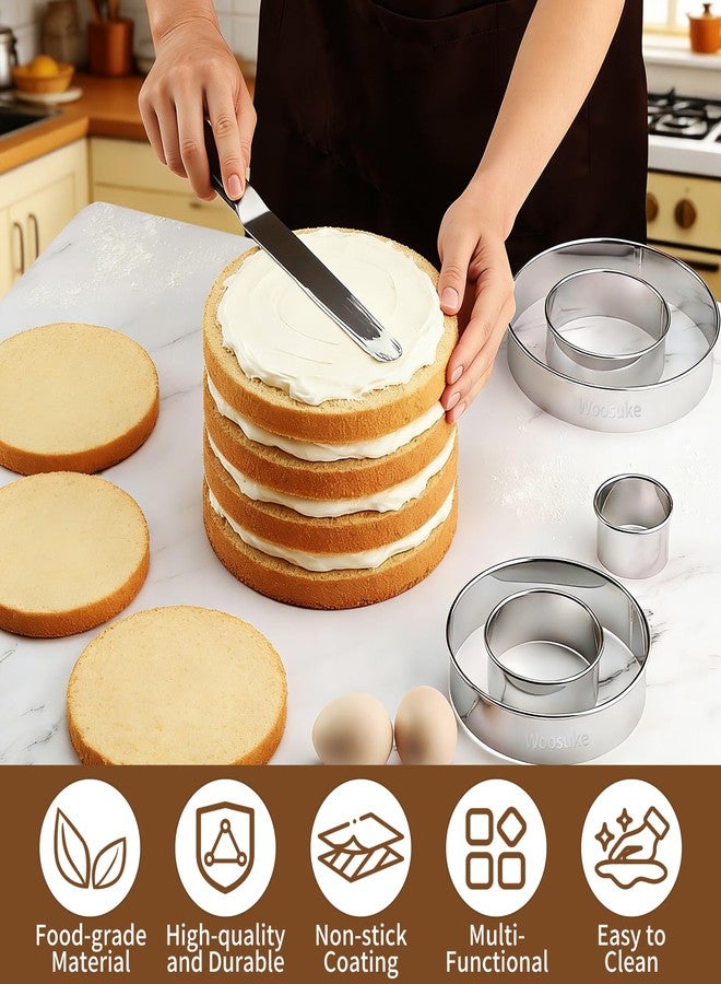 Woosuke 9Pcs Round Cookie Cutter Set - Stainless Steel Biscuit Cutters(2,3,3.5,4,5,6Inch) with 3 Firm Plastic Dough Scrapers - Large Circle Cookie Cutter for Baking Pastry, Donuts, Fondant & Brownies - Image 3