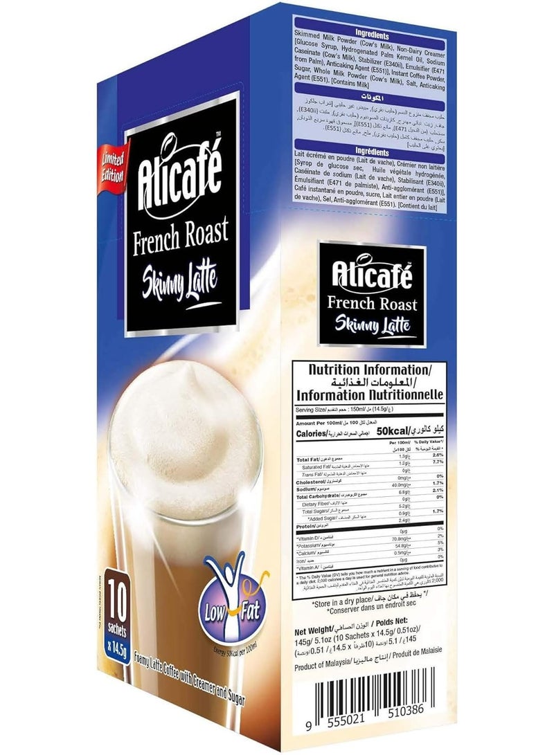 Alicafe French Roast Skinny Latte Coffee With Creamer And Sugar 10 Sachets 145G Pack Of 1 2 packs - Image 3