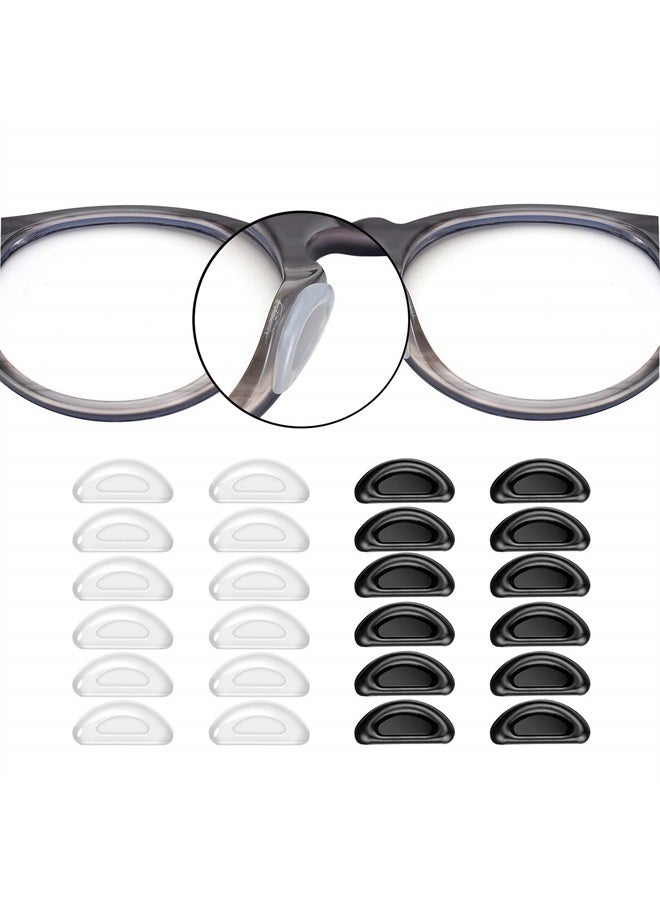 SMARTTOP Adhesive Nose Pad, 12 Pairs Eyeglass Nose Pads Stick On Silicone Anti-Slip for Glasses Sunglasses Thin Nose Pads Eyeglasses (6-Black & 6-Clear) - Image 1