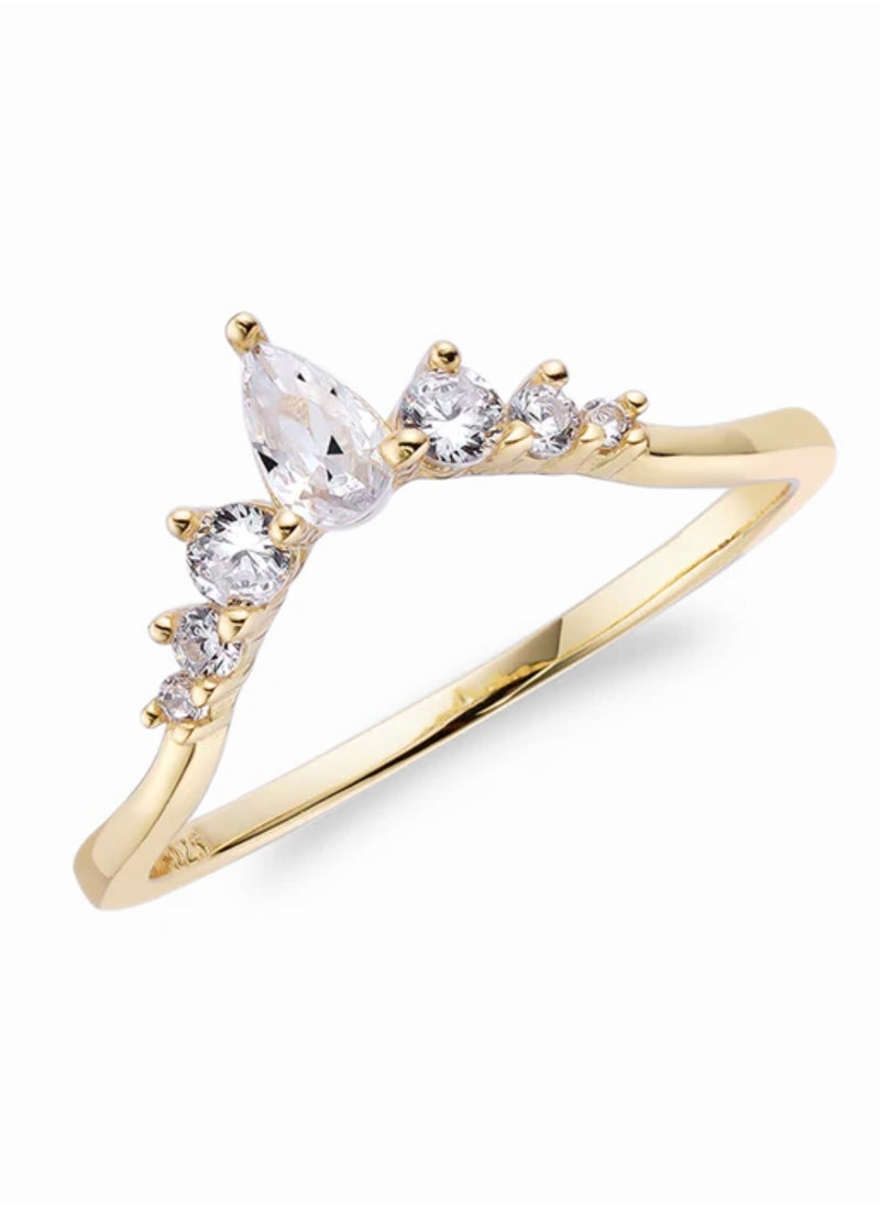 LAVEEN JEWELLERY - V-Shaped Stacking Ring | Tarnish Free 18K Gold or Rhodium Plated Ring | 925 Sterling Silver with Round & Pear-Cut Cubic Zirconia, 18K Gold or Rhodium Plating, Stackable Design - Image 1