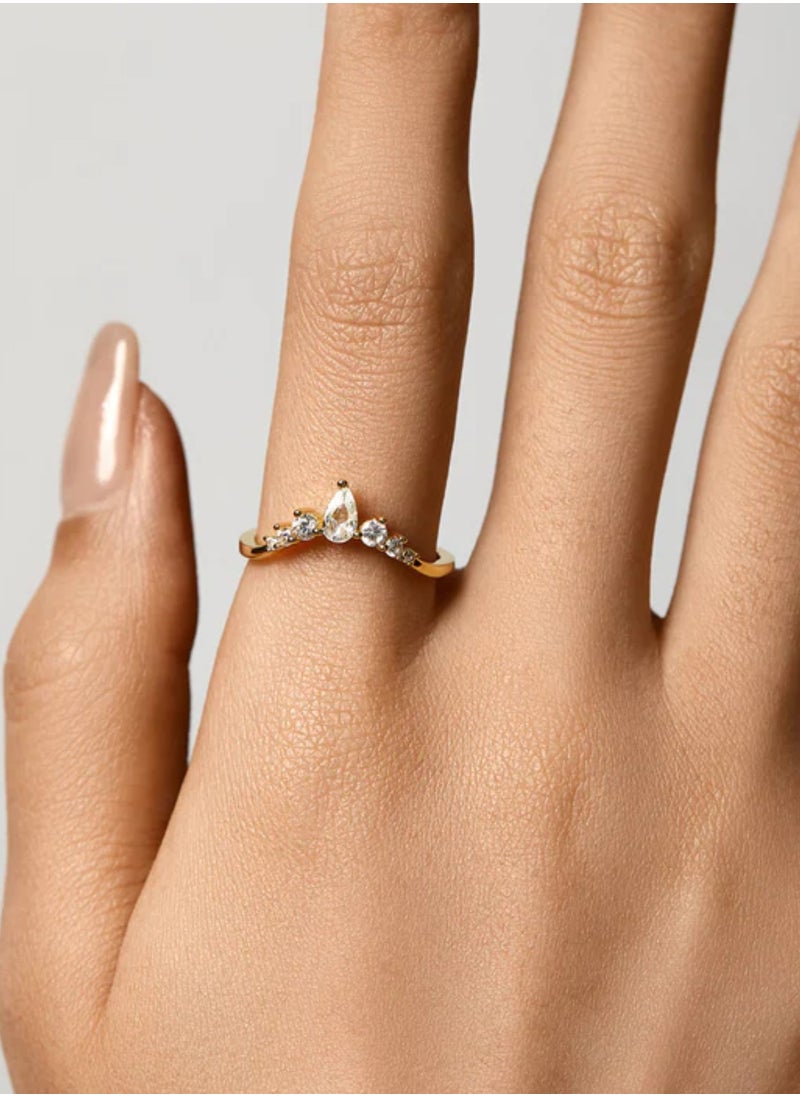 LAVEEN JEWELLERY - V-Shaped Stacking Ring | Tarnish Free 18K Gold or Rhodium Plated Ring | 925 Sterling Silver with Round & Pear-Cut Cubic Zirconia, 18K Gold or Rhodium Plating, Stackable Design - Image 1