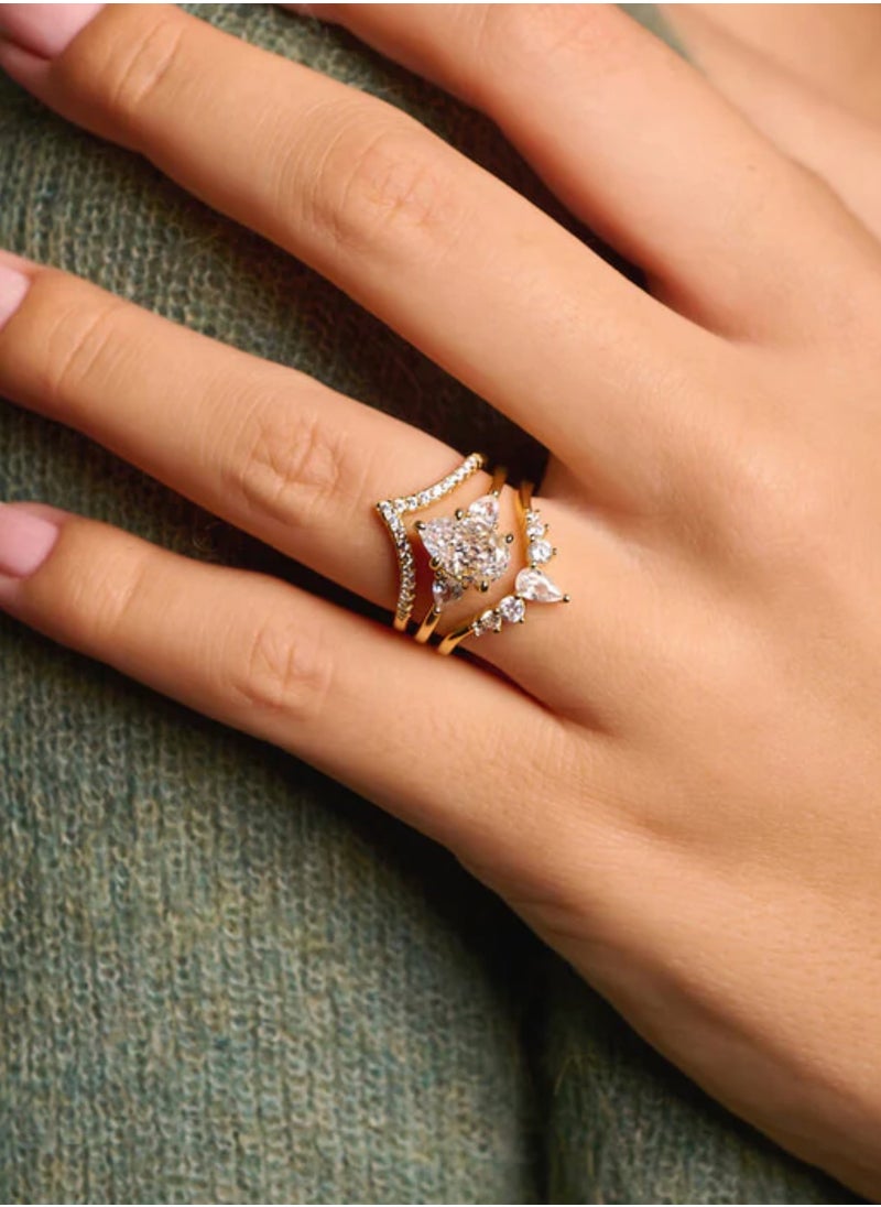 LAVEEN JEWELLERY - V-Shaped Stacking Ring | Tarnish Free 18K Gold or Rhodium Plated Ring | 925 Sterling Silver with Round & Pear-Cut Cubic Zirconia, 18K Gold or Rhodium Plating, Stackable Design - Image 1