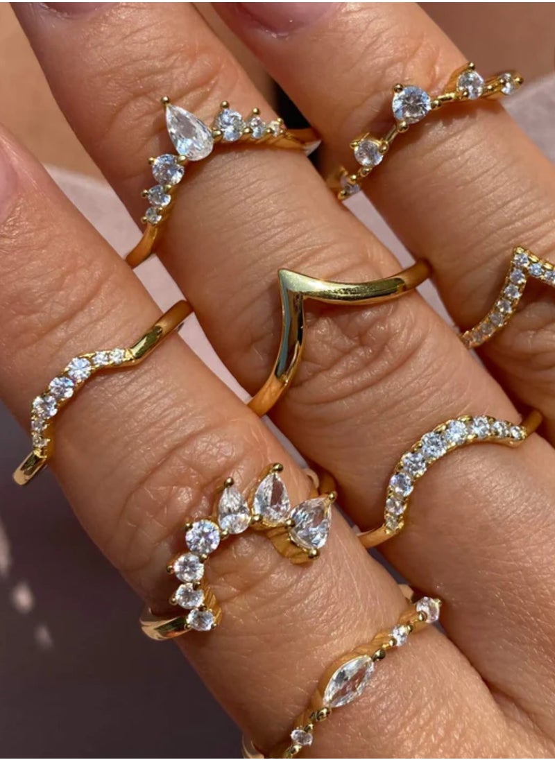 LAVEEN JEWELLERY - V-Shaped Stacking Ring | Tarnish Free 18K Gold or Rhodium Plated Ring | 925 Sterling Silver with Round & Pear-Cut Cubic Zirconia, 18K Gold or Rhodium Plating, Stackable Design - Image 1