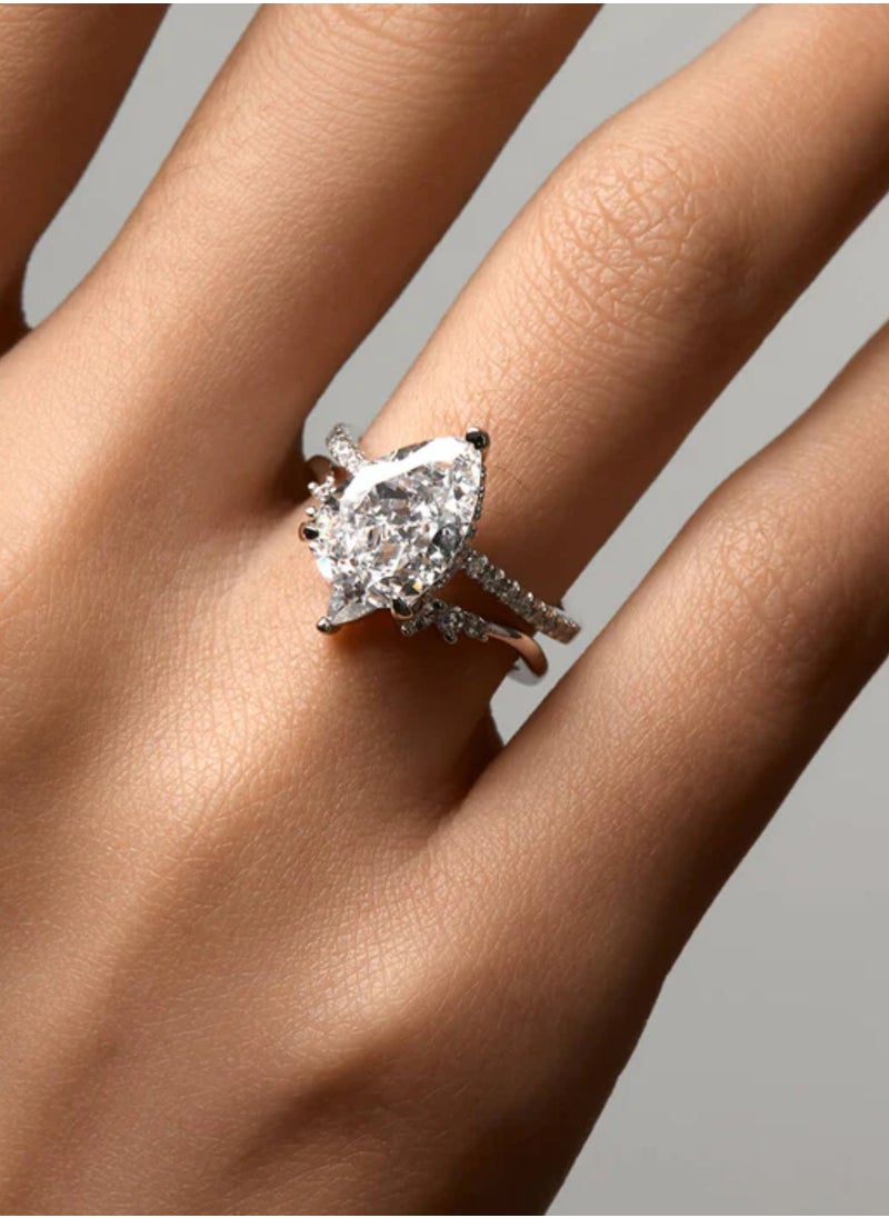 LAVEEN JEWELLERY - V-Shaped Stacking Ring | Tarnish Free 18K Gold or Rhodium Plated Ring | 925 Sterling Silver with Round & Pear-Cut Cubic Zirconia, 18K Gold or Rhodium Plating, Stackable Design - Image 1
