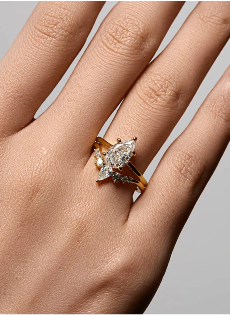 LAVEEN JEWELLERY - V-Shaped Stacking Ring | Tarnish Free 18K Gold or Rhodium Plated Ring | 925 Sterling Silver with Round & Pear-Cut Cubic Zirconia, 18K Gold or Rhodium Plating, Stackable Design - Image 1