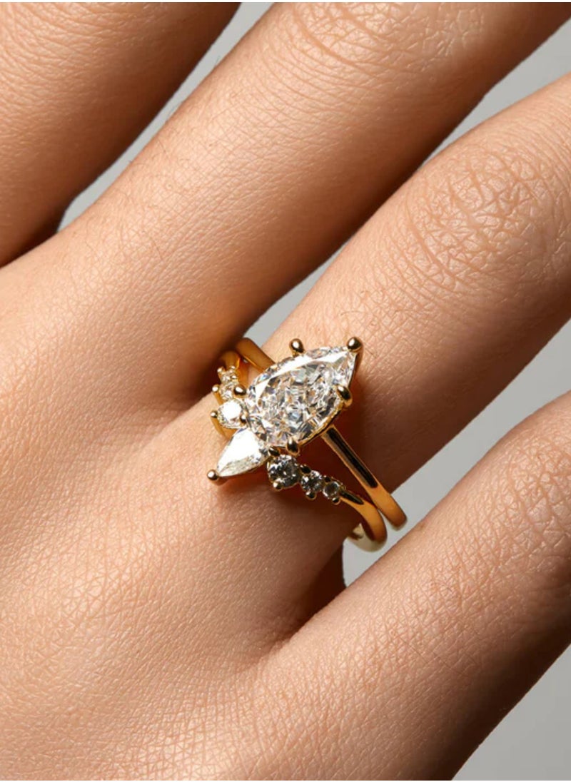 LAVEEN JEWELLERY - V-Shaped Stacking Ring | Tarnish Free 18K Gold or Rhodium Plated Ring | 925 Sterling Silver with Round & Pear-Cut Cubic Zirconia, 18K Gold or Rhodium Plating, Stackable Design - Image 1