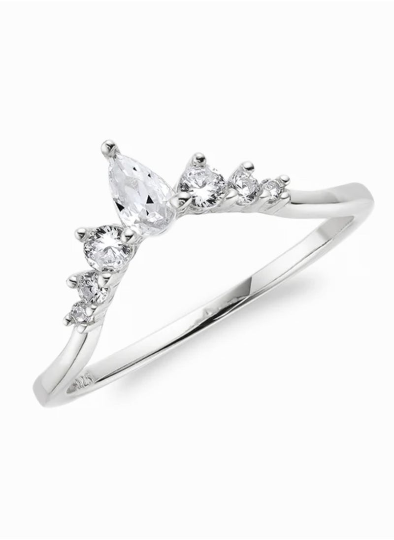 LAVEEN JEWELLERY - V-Shaped Stacking Ring | Tarnish Free 18K Gold or Rhodium Plated Ring | 925 Sterling Silver with Round & Pear-Cut Cubic Zirconia, 18K Gold or Rhodium Plating, Stackable Design - Image 1