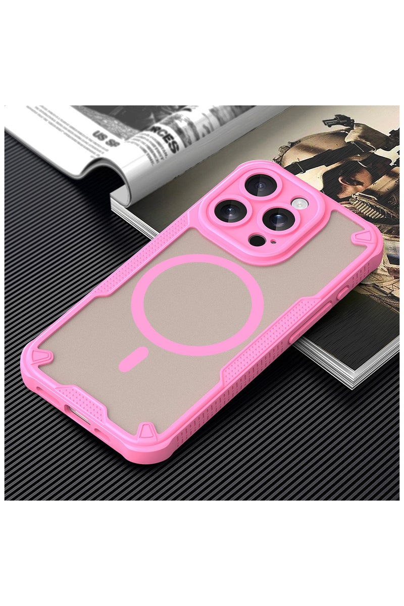 Cover For iPhone 15 Pro Max Armor Glaze MagSafe Magnetic Phone Case Raised edges around the screen and camera lens help prevent scratches - Pink - Image 4