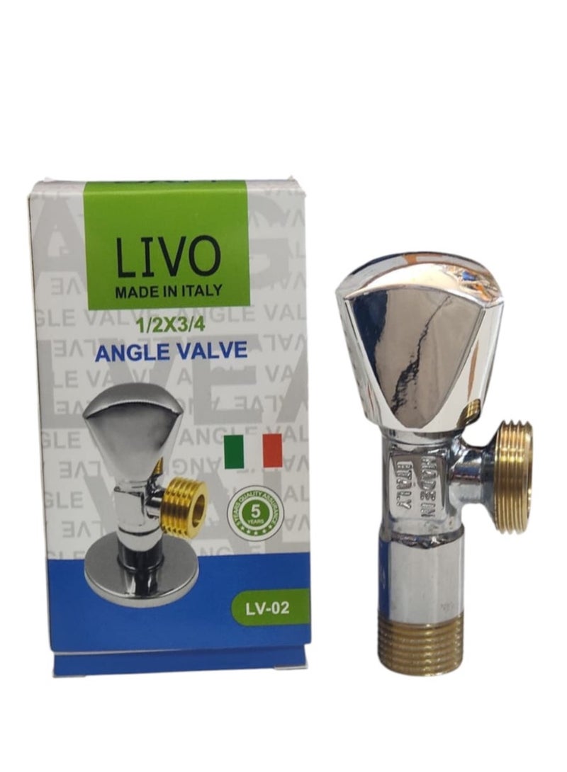 ITALY LIVO Premium Angle Valve | Brass Body with Chrome Finish | 1/2 x 3/4 Inch | - Image 1