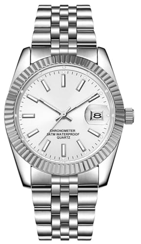 SENRUD Men's Classic Design Analog Quartz Watches Fashion Business Watch Stainless Steel Waterproof Date Casual Wrist Watch for Men (01 Silver) - Image 1
