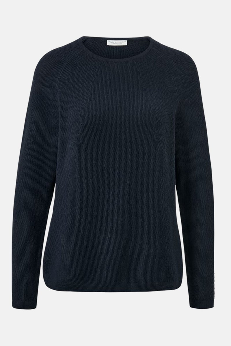 Tchibo Women Round Neck Knitted Sweater, Navy Blue - Image 3
