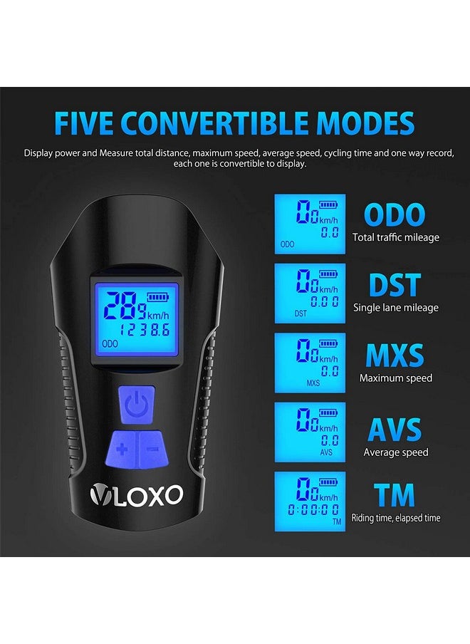 فلوكسو عداد سرعة الدراجة VLOXO مع ضوء LED للدراجة، كمبيوتر دراجة قابل لإعادة الشحن عبر USB مع جرس دراجة عالي الصوت (أزرق)  - Image 4